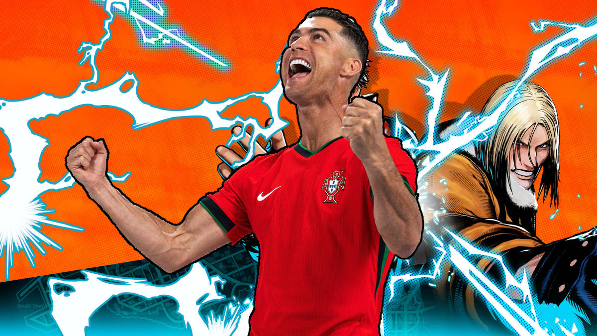 A photograph of Cristiano Ronaldo next to a screenshot of Terry Bogard in Fatal Fury: City of the Wolves.