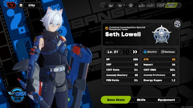 Seth stats in Zenless Zone Zero