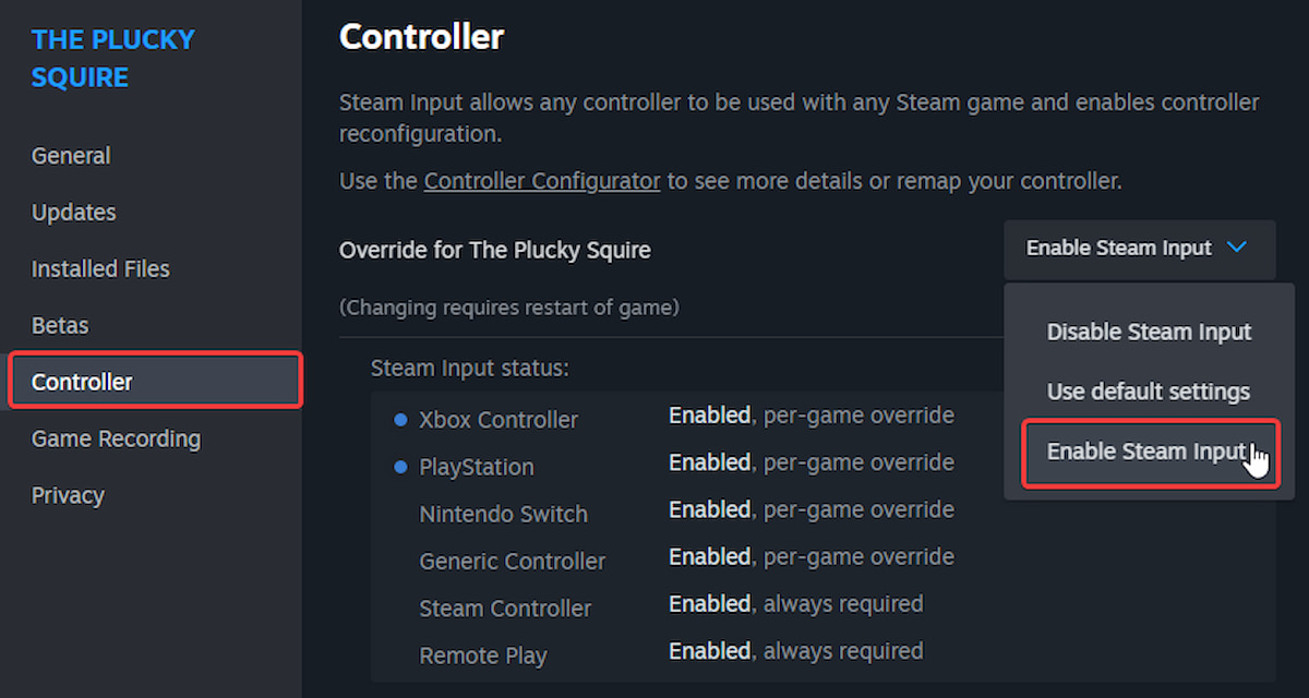 Cómo solucionar problemas del controlador The Plucky Squire en PC