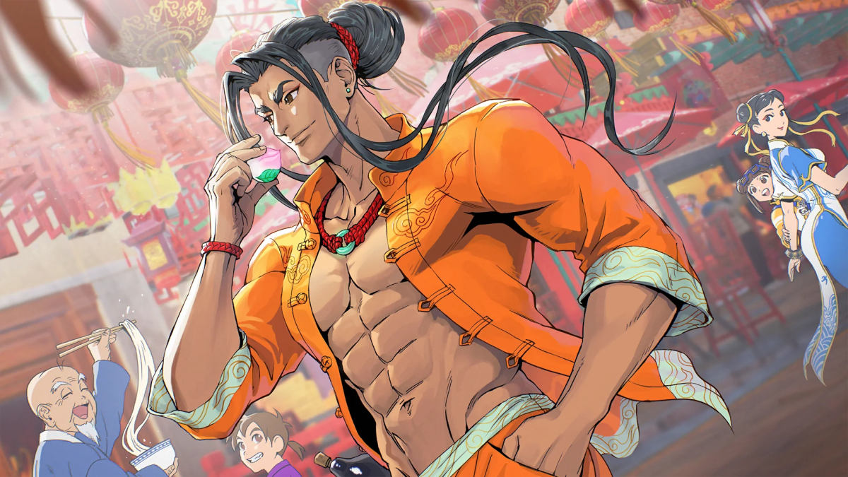 An illustration of Jamie celebrating his birthday in Street Fighter 6.