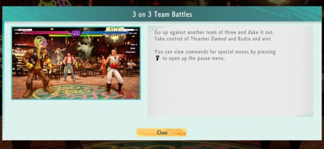 Street Fighter 6 World Tour Mode screenshot of the rules of a 3 on 3 battle.