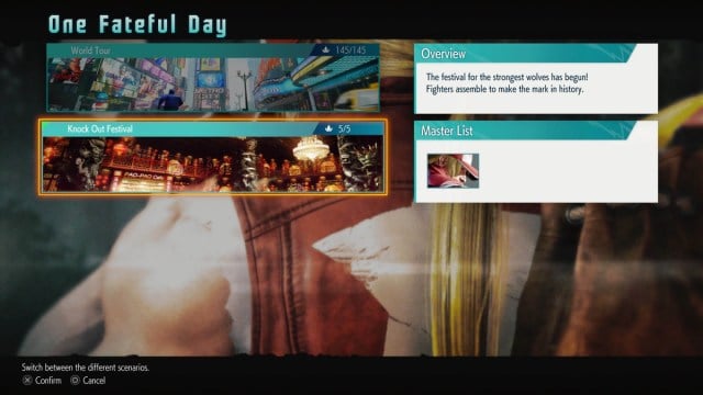 A Street Fighter 6 World Tour Mode screenshot of the One Fateful Day selection screen.