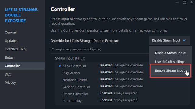 Disable Steam Input Life is Strange Double Exposure