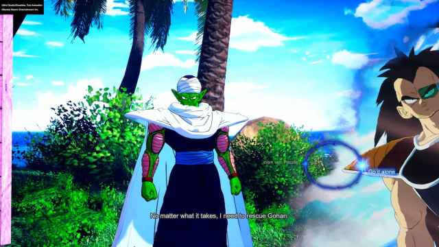 Piccolo standing resolutely, with the character Raditz on the right side. The message Work with Piccolo is displayed.