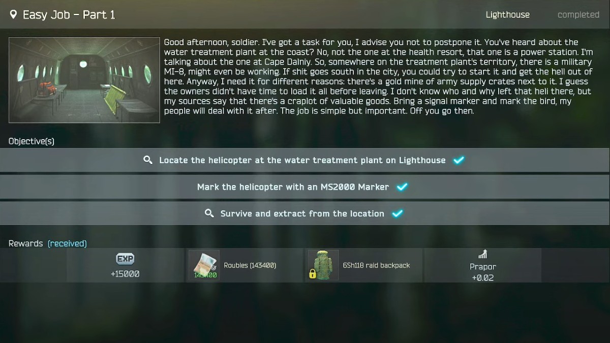 Как выполнить «Легкую работу, часть 1» в Escape from Tarkov