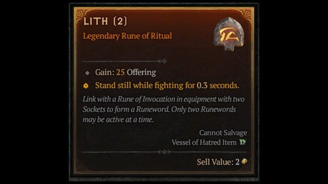 Lith Runes Tooltip Diablo 4 Vessel of Hatred