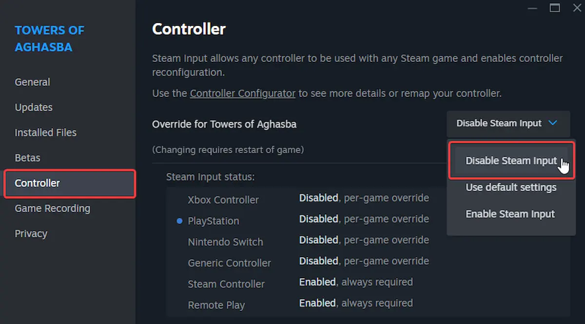 Explicación de la ubicación de los archivos guardados de Towers of Aghasba y la compatibilidad con el controlador en PC