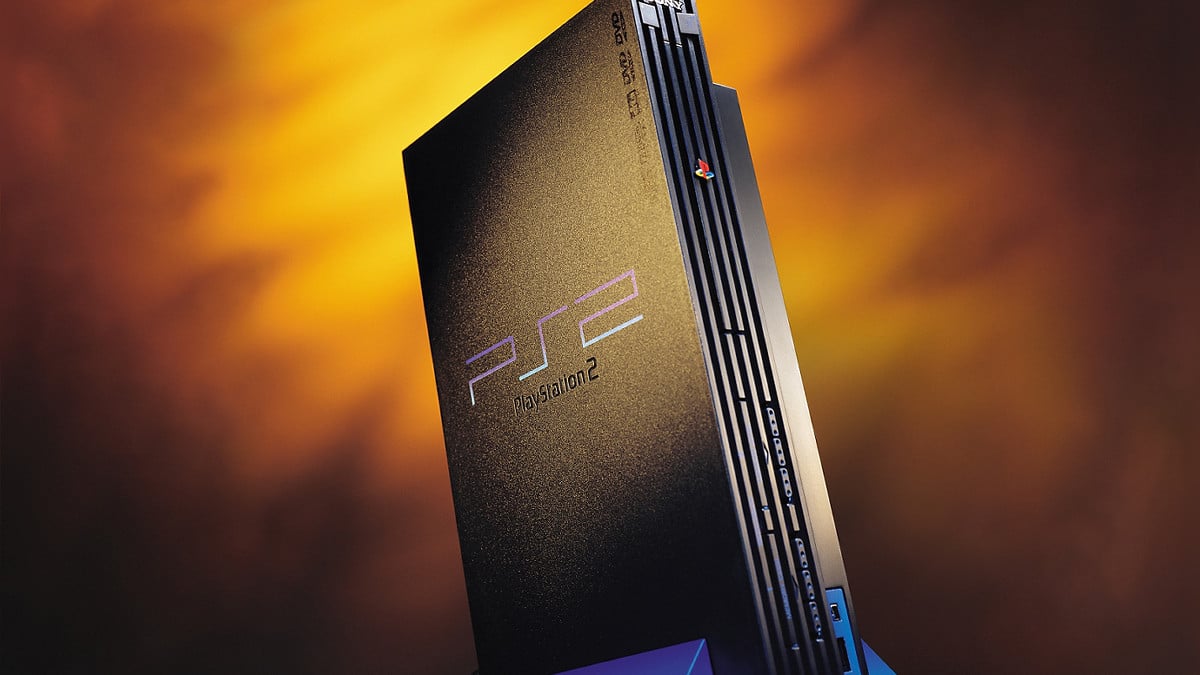 An image of the PlayStation 2 on an orange and black background.