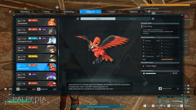 Ragnahawk stats in Palworld