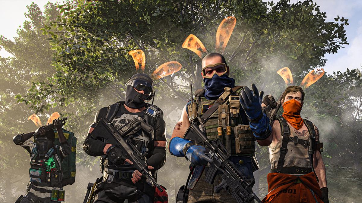 The Division 2 Easter Event soldiers lined up easter bunny helmets