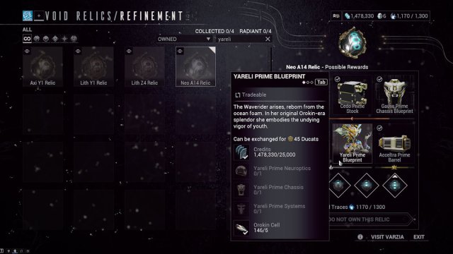 Warframe Yareli Prime relics