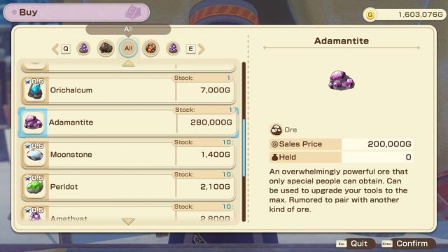 Adamantite from Lloyd Story of Seasons Grand Bazaar