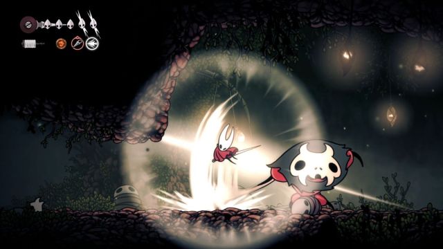 A player gets hit by an unnamed mini boss in Hollow Knight: Silksong