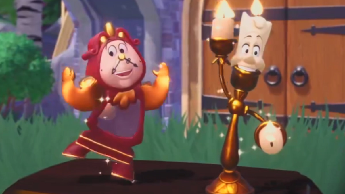 Cogsworth and Lumiere posing together in Disney Dream Light Valley