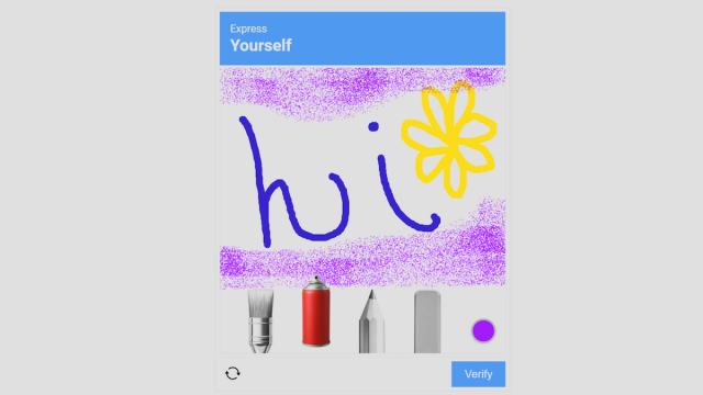 drawing that says hi by a flower in im not a robot