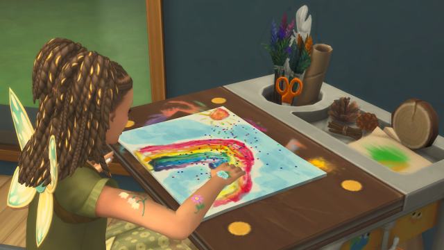 child sim drawing rainbow plan in the sims 4