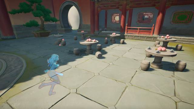 invisible woman running toward fruit of immortality on tables in marvel rivals