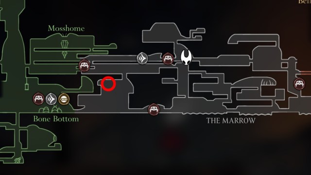 Hollow Knight Silksong Volatile Flintbeetle map location with red circle