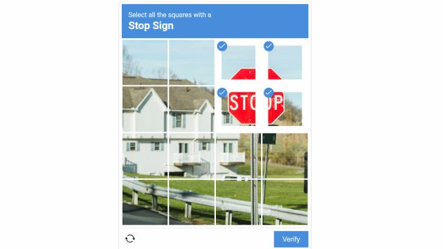 Four squares with a stop sign in I'm not a robot