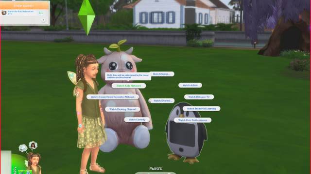the watch kids network option marked on bear in sims 4