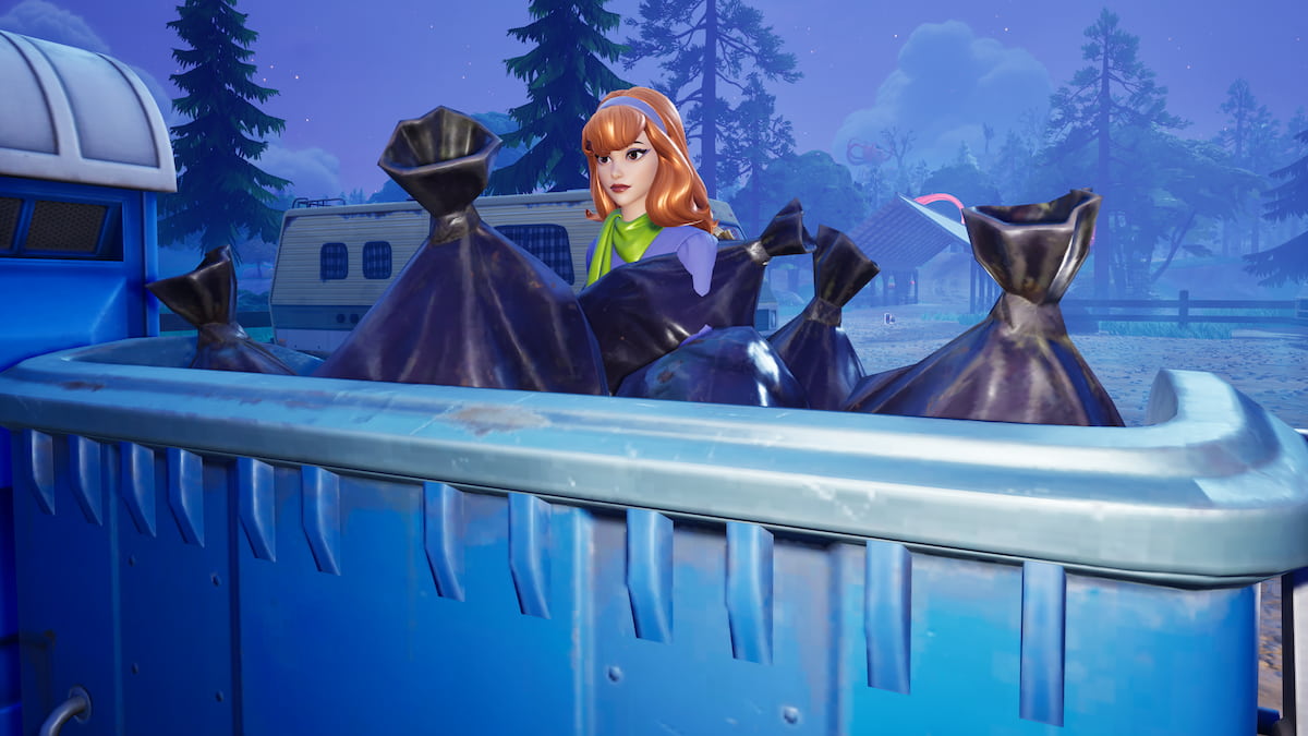 Daphne en un contenedor de basura en fortnite