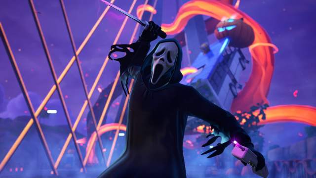 Ghostface holding a knife and slicing down in Fortnite