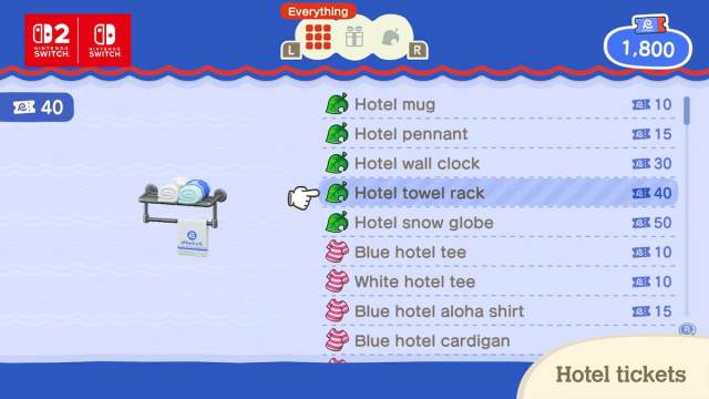 hotel ticket rewards in animal crossing