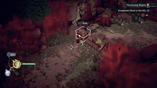 Davinci pushing a box in The Lonesome Guild