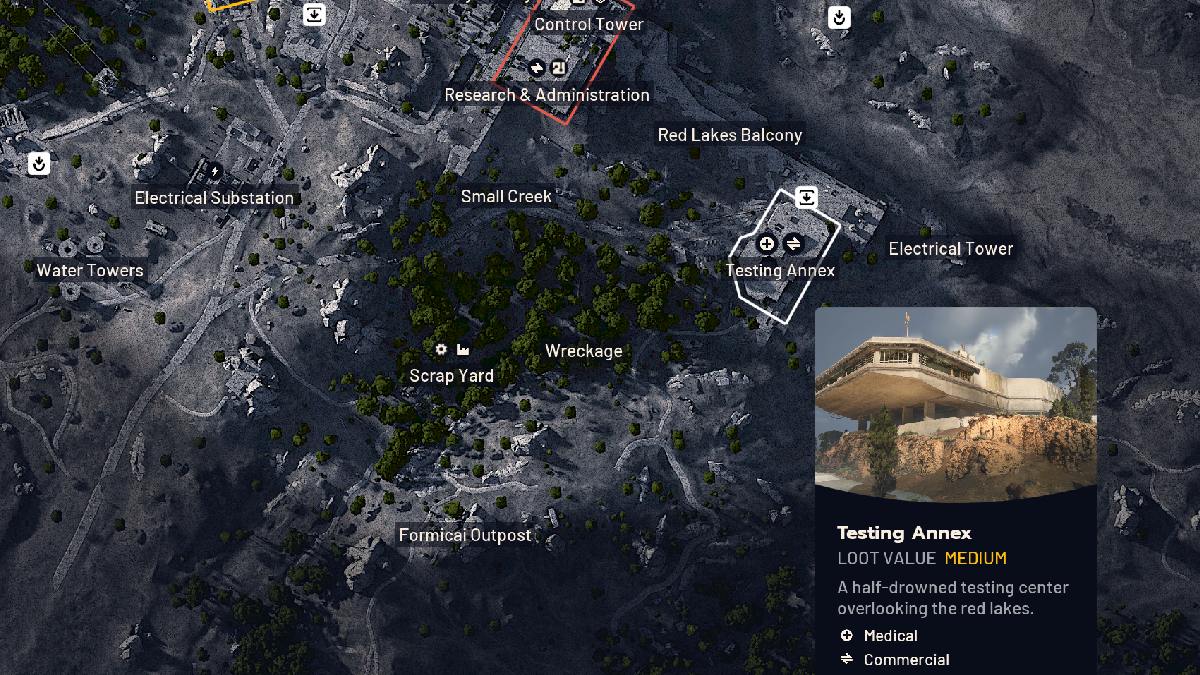 Ubicación de uso clave del anexo de pruebas de presas ARC Raiders en el mapa