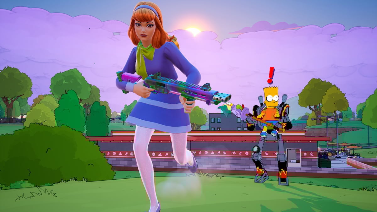 Daphne running near Bart Simpson in Fortnite