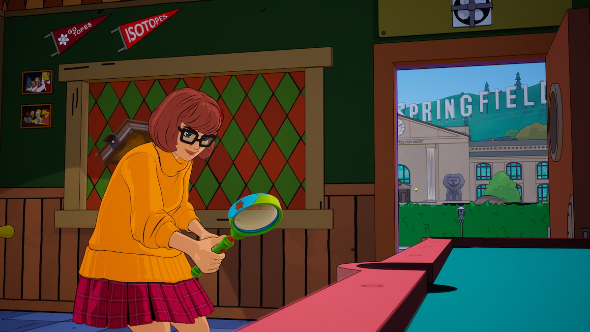 Velma searching around inside of Moe's Tavern in fortnite