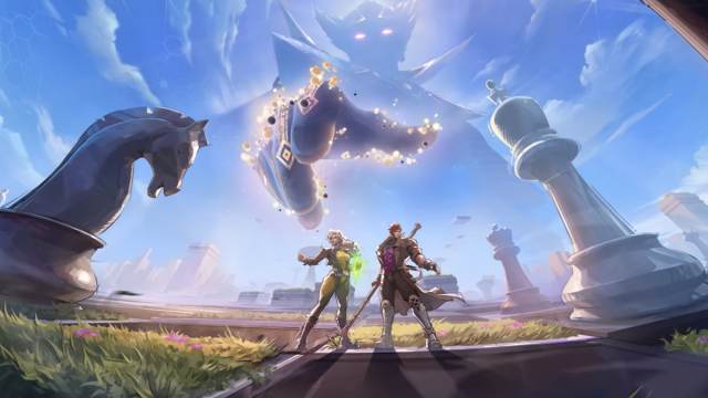 Rogue and Gambit standing on giant chess board in marvel rivals