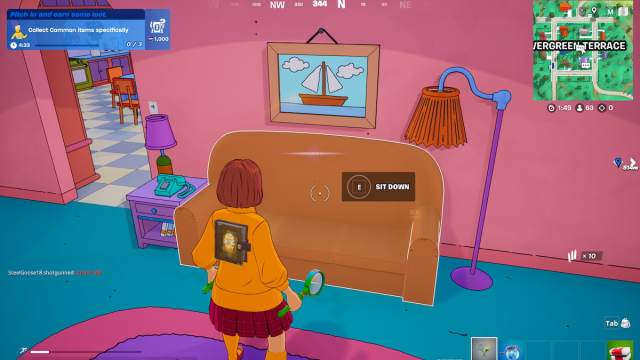 sit down on couch option displayed in fortnite