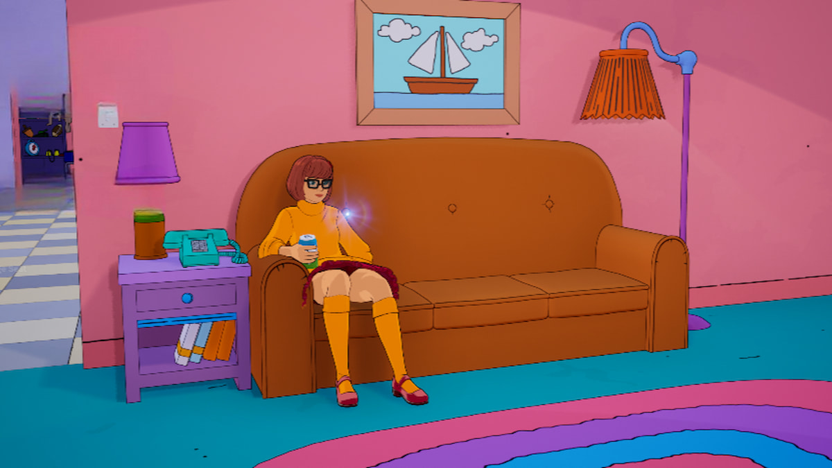 Velma sitting on the Simpsons couch in Fortnite