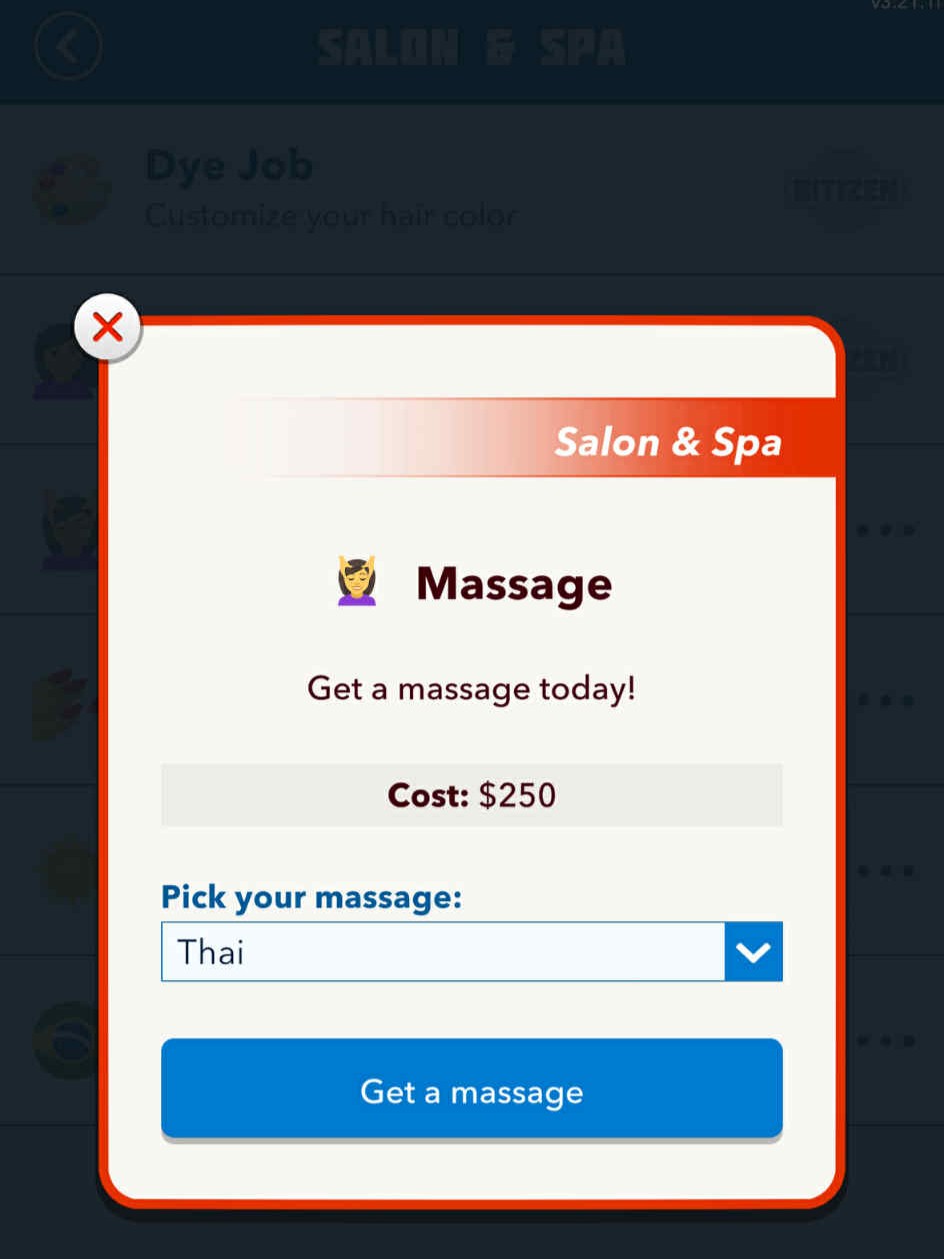 recibir un masaje en bitlife