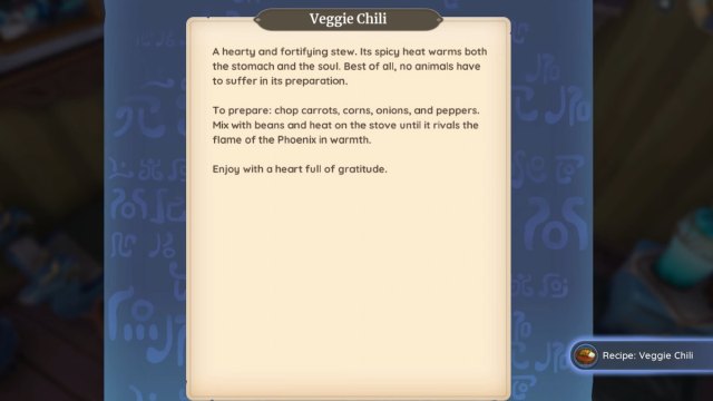 Veggie chili in palia