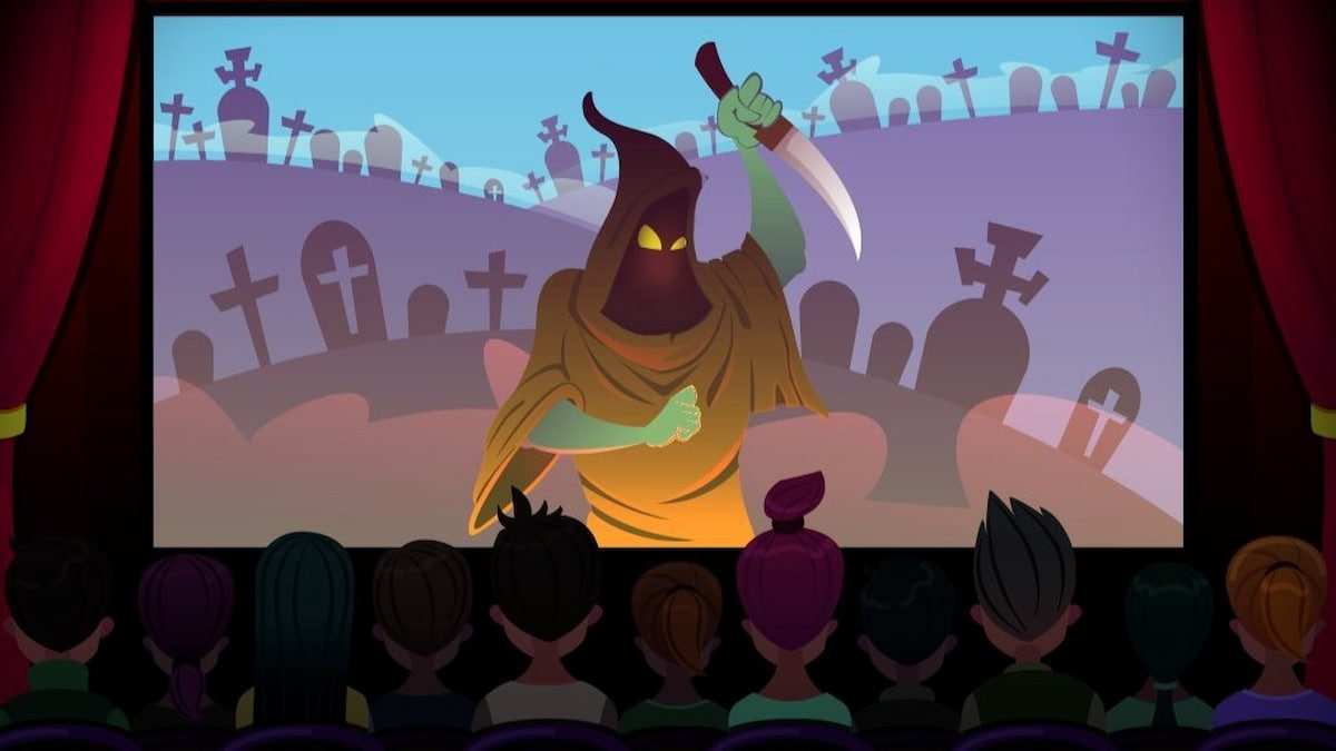 people watching a horror movie in bitlife