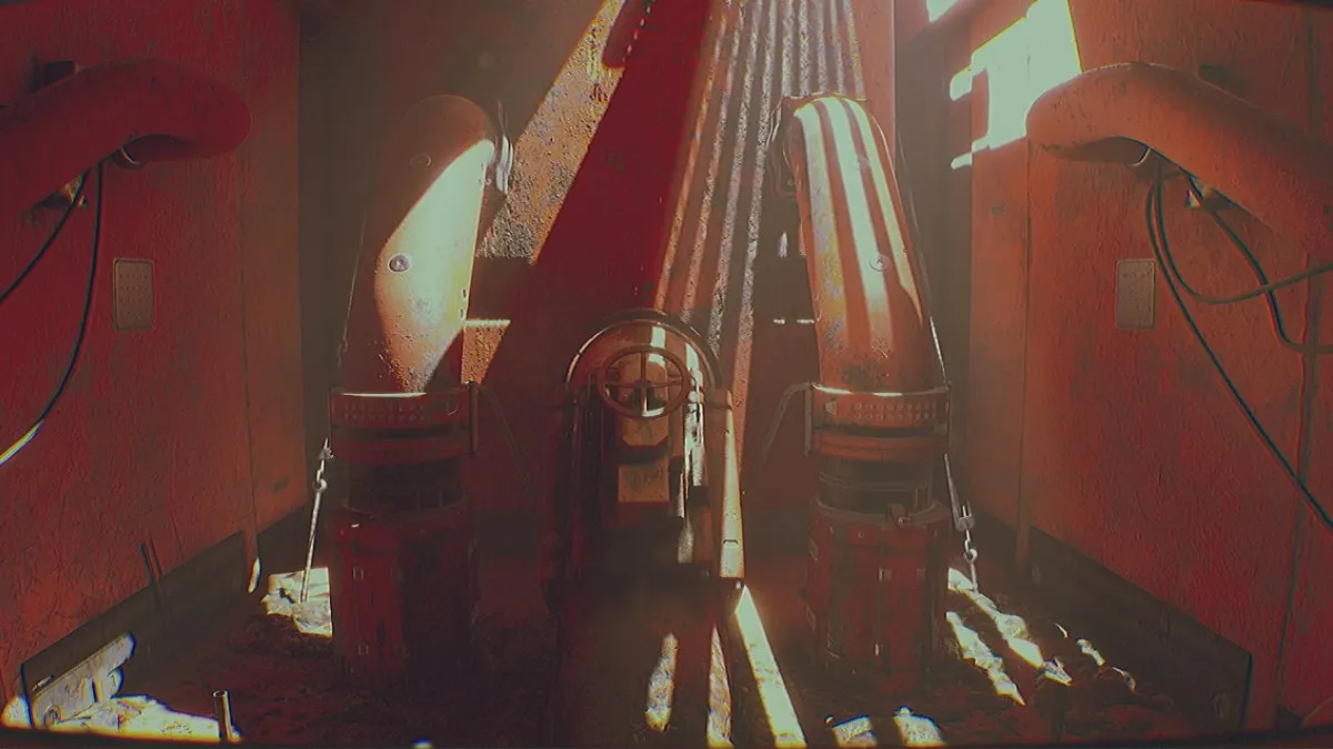 A regular big red pipe with a valve ring in the middle