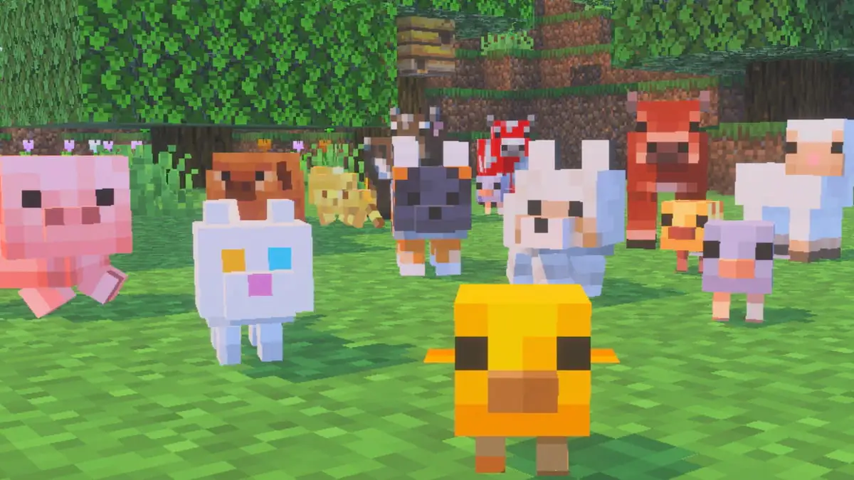Baby mobs standing together in Minecraft