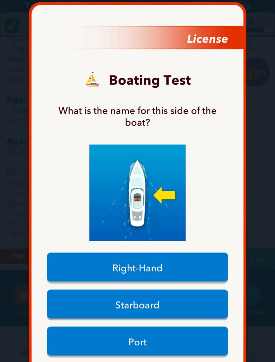 Boat test questions on bitlife