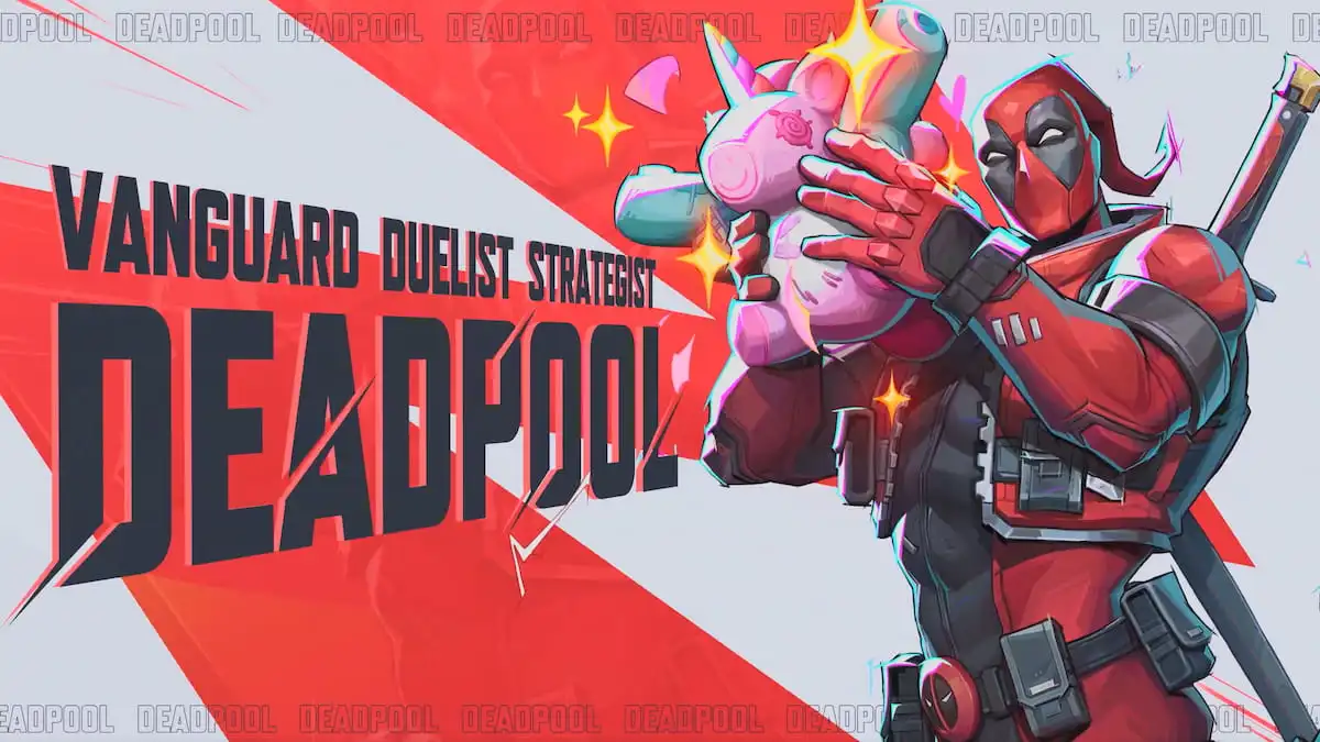 Deadpool holding a unicorn in Marvel Rivals