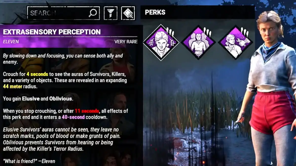 Eleven's extrasensory perk in dead by daylight