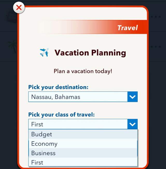 first class vacation planning in bitlife