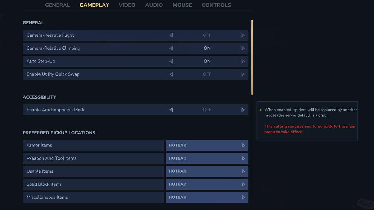 Hightail Arachnophobia mode setting