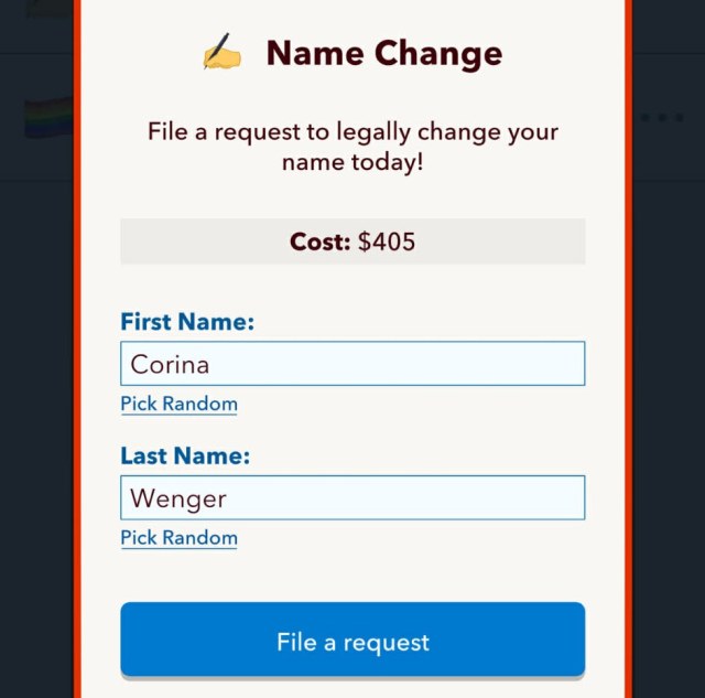 Changing name in bitlife