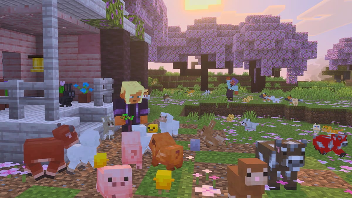 A player surrounded by baby mobs in minecraft
