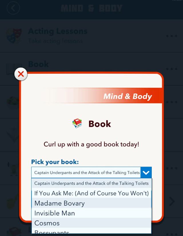 Reading book in bitlife