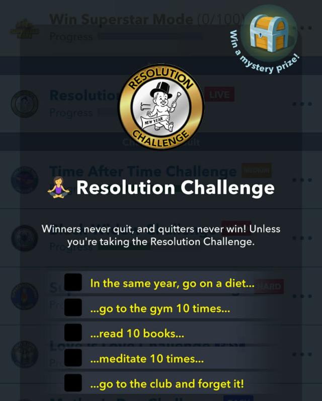 All resolution challenge goals in bitlife