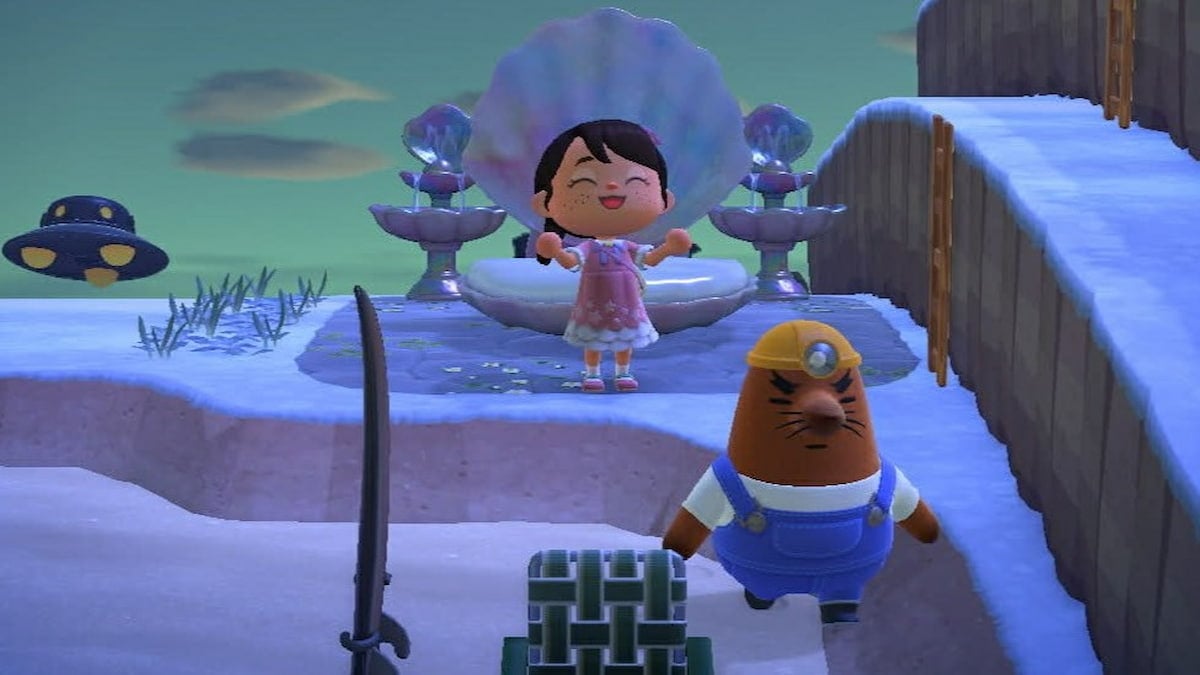 Standing by Resetti in animal crossing new horizons