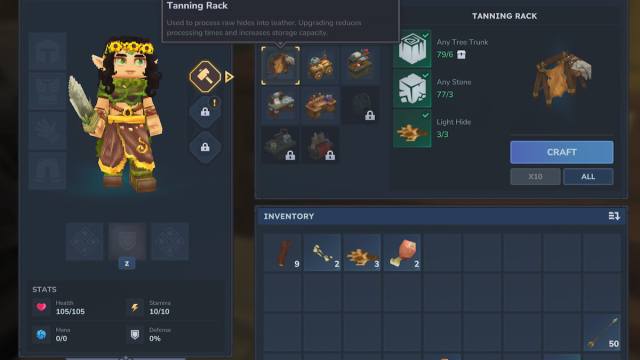 Crafting a tanning rack in hytale